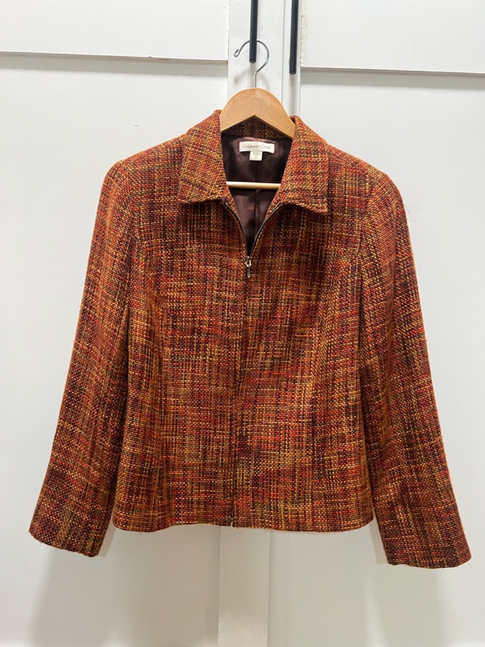 Y2K Coldwater Creek Women's Tweed Zip-Front Jacket - Rust Orange Multi